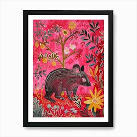 Floral Animal Painting Wombat 4 Art Print