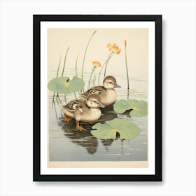 Ducklings With The Water Lilies Japanese Woodblock Style  8 Art Print