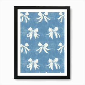 White And Blue Bows 4 Pattern Art Print