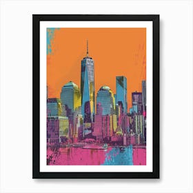 Manhattan Skyline New York Colourful Silkscreen Illustration 2 Art Print