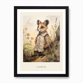 Beatrix Potter Inspired  Animal Watercolour Lemur Art Print