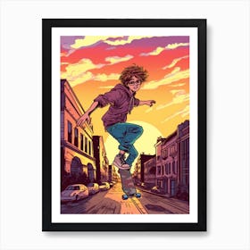 Skateboarding In London, United Kingdom Comic Style 4 Art Print