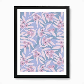 Little Purple Blossoms on Flowing Abstract Leaves and Stones Art Print