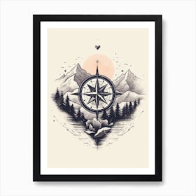 Compass Heart Illustration 4 Art Print