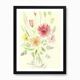 Pencil Flowers 3 - floral vertical minimal Art Print