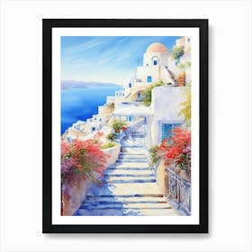 Tranquil Terrace: Mediterranean Hotel Wall Print Art Print