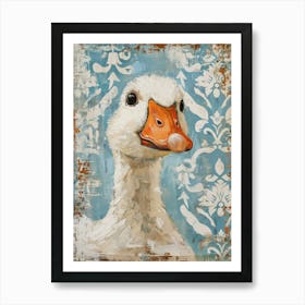 Duck In Blue Damask Art Print