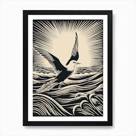 B&W Bird Linocut Common Tern 4 Art Print
