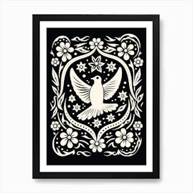 B&W Bird Linocut Dove 2 Art Print