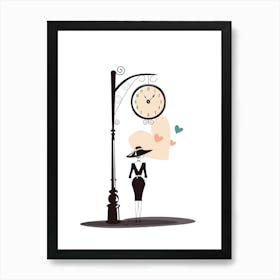 Moments in Time: Woman Standing Under a Clock Art Print