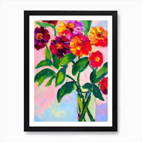 Zinnia Floral Print Abstract Block Colour Flower Art Print