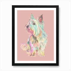 Pastel Silky Terrier Dog Pastel Line Illustration  1 Art Print