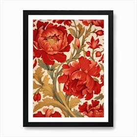 Wallpaper With Red Flowers Art Print