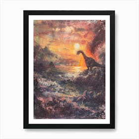 Dinosaur Silhouette Impressionism Painting Art Print