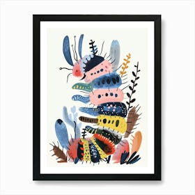 Colourful Insect Illustration Catepillar 10 Art Print