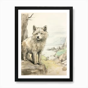 Storybook Animal Watercolour Arctic Wolf 2 Art Print