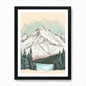 Mount Meru Tanzania Color Line Drawing (5) Art Print