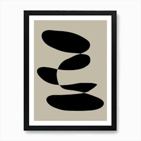 Minimalist Contemporary Aesthetic Abstract Geometric Shapes in Black and Beige Art Print