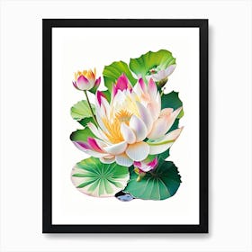 Lotus Flowers In Park Decoupage 6 Art Print