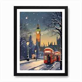 Winter Travel Night Illustration London United Kingdom 7 Art Print