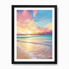 Grace Bay Beach Turks And Caicos At Sunset, Vibrant Painting 2 Art Print