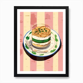 A Plate Of Tiramisu, Top View Food Illustration 4 Art Print