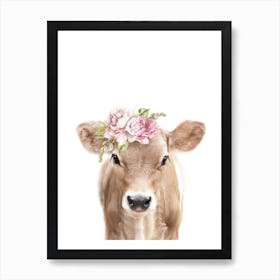 Peekaboo Floral Cow Art Print