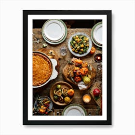 A Thanksgiving Feast Laid Out On A Rustic Wooden Table Is The Centerpiece Of An Epicurean Visual S 2 1 Art Print