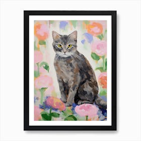 A Scottish Fold Blue Cat Painting, Impressionist Painting 3 Art Print