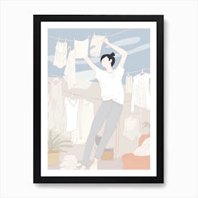 Illustration Of A Woman Hanging Clothes Art Print