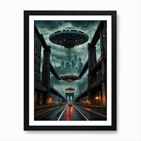 Aliens Over New York City 1 Art Print