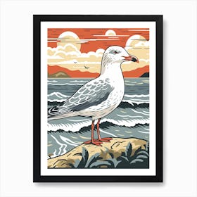 Vintage Bird Linocut Seagull 4 Art Print