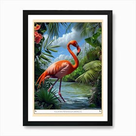 Greater Flamingo Yucatan Peninsula Mexico Tropical Illustration 3 Poster Art Print