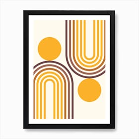 Mid Century Modern Geometric in retro gold brown terracotta (Rainbow and Sun Abstract Design) 8 Art Print