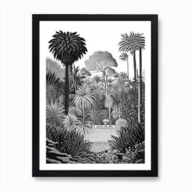 Marrakech Botanical Garden, 1, Morocco Linocut Black And White Vintage Art Print