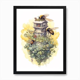 Giant Resin Bee Beehive Watercolour Illustration 3 Art Print