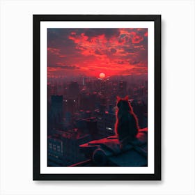 Sunset Cat Art Print