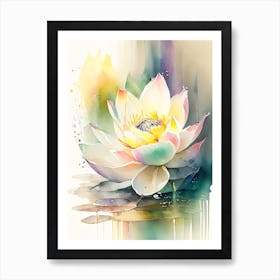 Lotus Flower In Garden Storybook Watercolour 5 Art Print