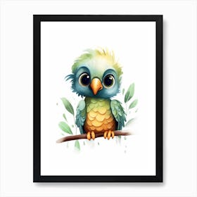 Watercolour Jungle Animal Baby Parrot 4 Art Print
