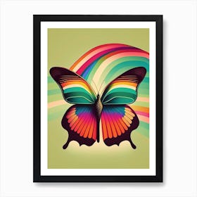 Butterfly On Rainbow Retro Illustration 1 Art Print