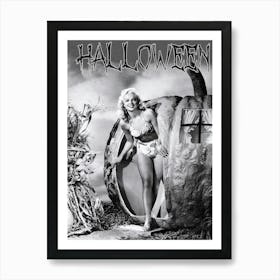 Beautiful Pin Up Girl Coming From A Big Pumpkin Art Print