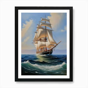 Sailing ship on the sea, oil painting 5 Art Print