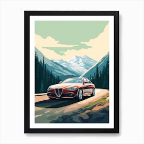 A Alfa Romeo Giulia Car In Icefields Parkway Flat Illustration 3 Art Print