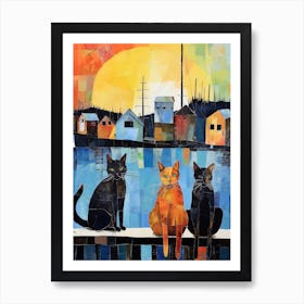 Three Cats At The Docks Art Print