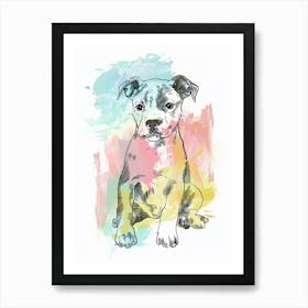 American Staffordshire Terrier Puppy Watercolour Line Illustration Art Print