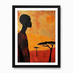 African Woman In Silhouette, Boho Art Print