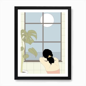 Girl And The Moon Art Print