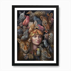 Woman Surrounded By Animals 1 Affiche