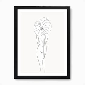 Line Art Woman Body And Leaf 6 Art Print