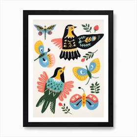 Folk Style Bird Painting Finch 3 Art Print